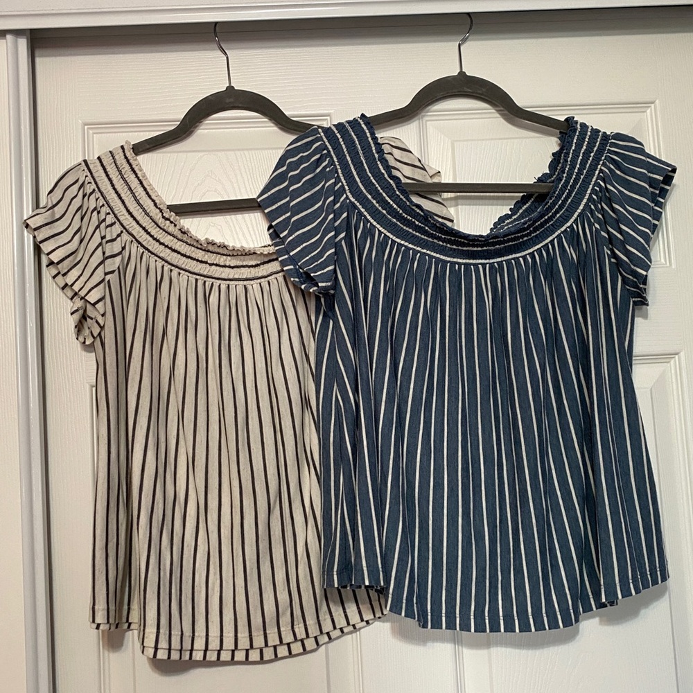 American Eagle Outfitters Striped Blouses in Blue and Cream